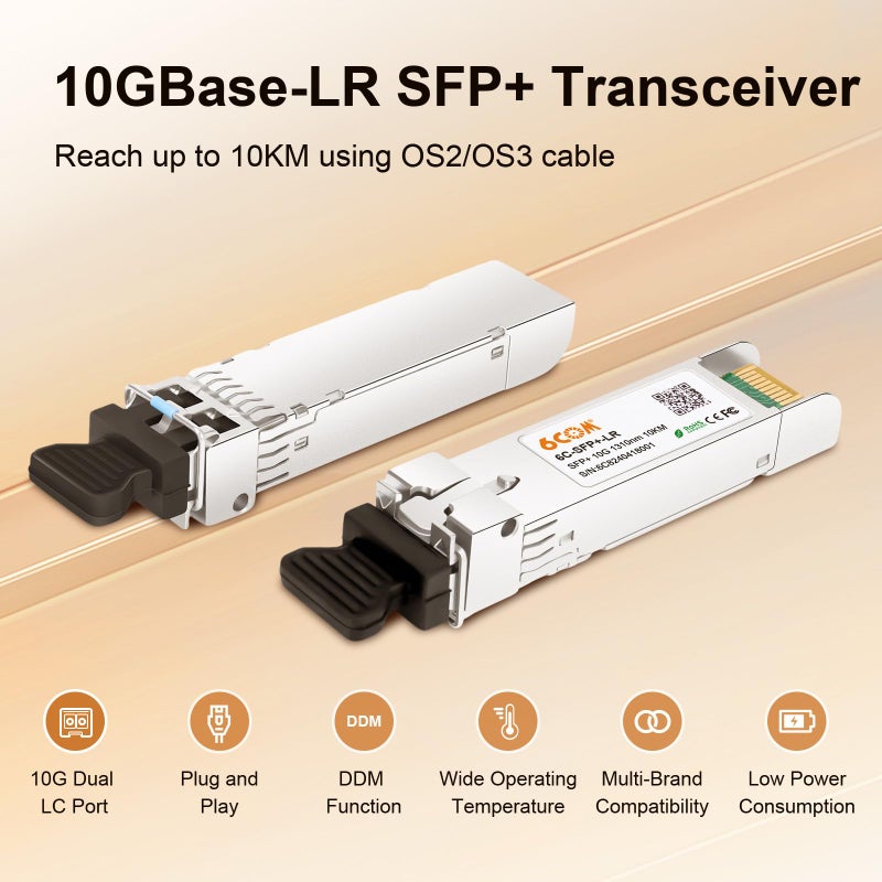 6COM 4Pack 10GBase-LR SFP+ Transceiver, 10G Sfp Single Mode Module Duplex LC for Cisco SFP-10G-LR, Ubiquiti UF-SM-10G, D-Link, Supermicro, Netgear and Other Open Switch with DDM, 1310nm, 10km - Image 2